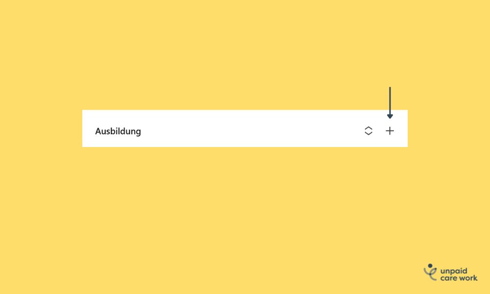 Screenshot des Abschnitts Ausbildung mit Hinweispfeil auf das Plus-Zeichen