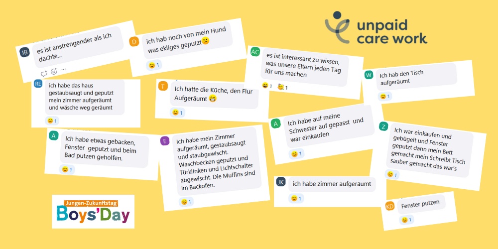 Screenshots von Chat-Zitaten der Jungs zu ihren Erlebnissen