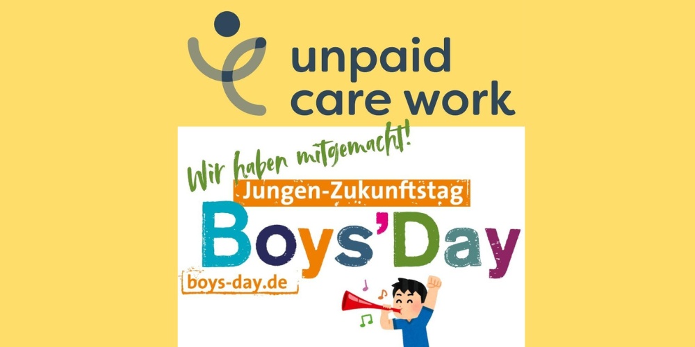 Unpaid Care Work Logo und Boys'Day Logo mit Schriftzug Wir haben mitgemacht